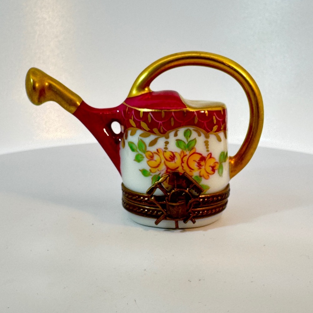 Limoges France Peint Main Watering Can Trinket Box